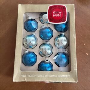 Max Eckardt Shiny Brite Christmas Ornaments 2” Glass 10 Blue Silver Holiday USA